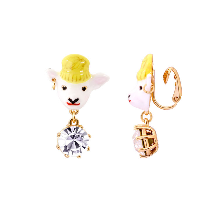 Goat Gem Enamel Earrings Jewelry Stud Clip Earrings