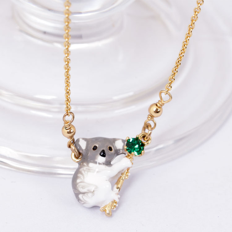 Hand Painted Enamel Glaze Cute Koala Resin Necklace Clavicle Chain