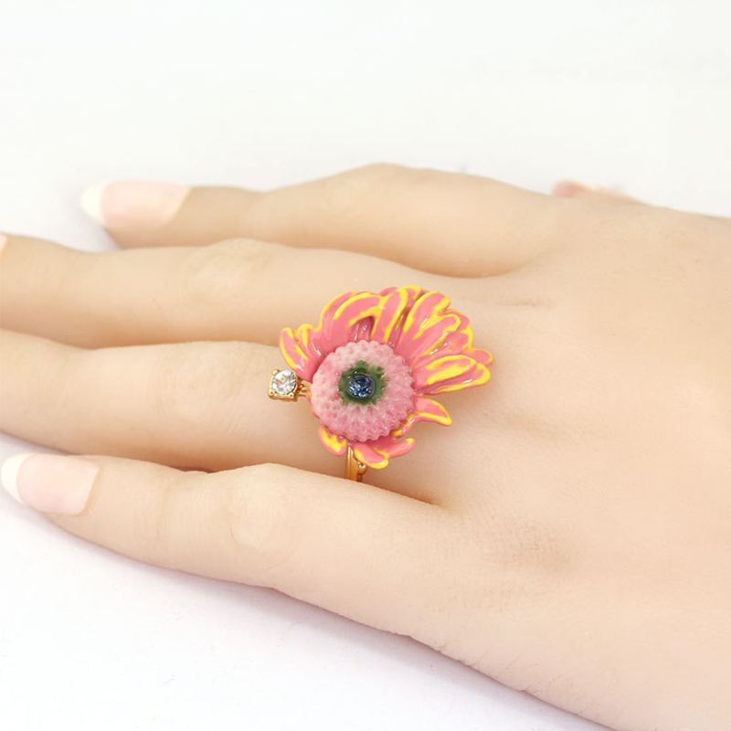 Chrysanthemum Flower Enamel Ring