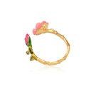 Pink Flower Bud and Leaf Enamel Adjustable Ring