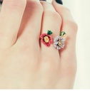 Flowers and Leaves Enamel Adjustable Ring