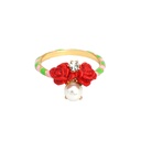 Hand Painted Enamel Glaze Red Flower Pearl Ring