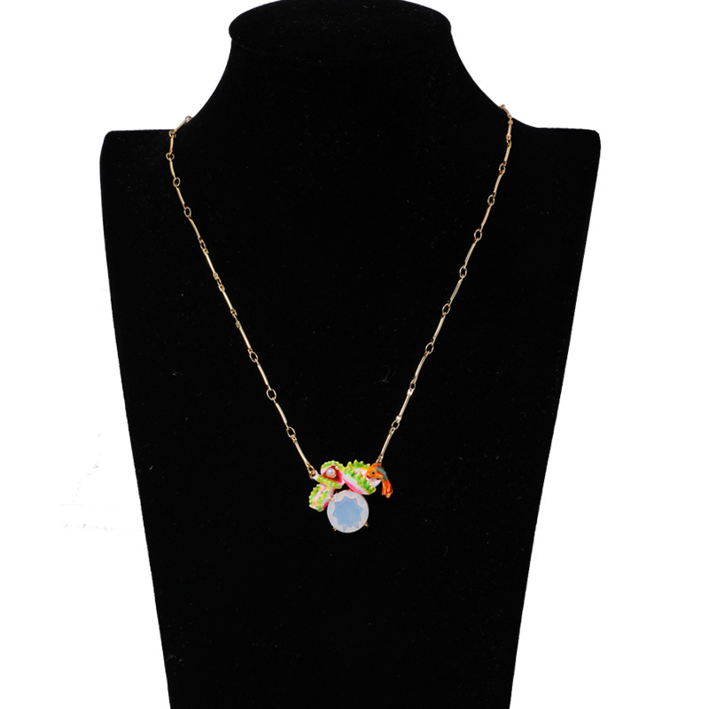 Hand Painted Enamel Glaze Rhinestone prong Piranha Pendant Necklace