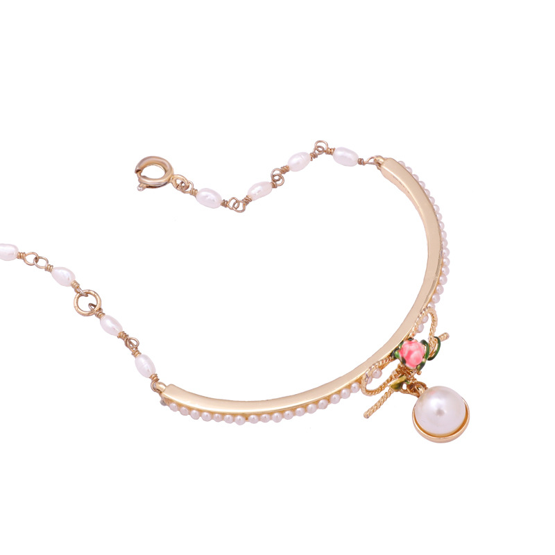 Bow Pearl Gold Plated Jewelry Enamel Bracelet