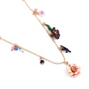 Hand Painted Enamel Glazed Flower Pendant Tassel Bracelet 18K Gold Plated Copper