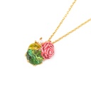 Rose and Green Gemstone Pendant Enamel Necklace