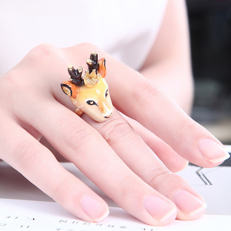 Deer Elk Enamel Adjustable Ring