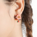 Flower And Crystal Pearl Enamel Stud Earrings