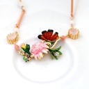 Pink Flower And Stone Enamel Necklace