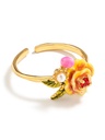 Orange Yellow Flower And Stone Enamel Adjustable Ring