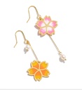 Cherry Blossom Flower Asymmetrical Enamel Hook Earrings