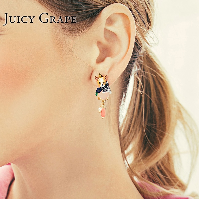 Cute And Vivid Dog Enamel Earrings Jewelry Stud Clip Earrings