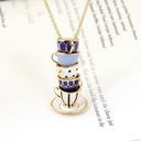 Hand Painted Enamel Necklace Teacup Pendant Long Chain Choker Necklace