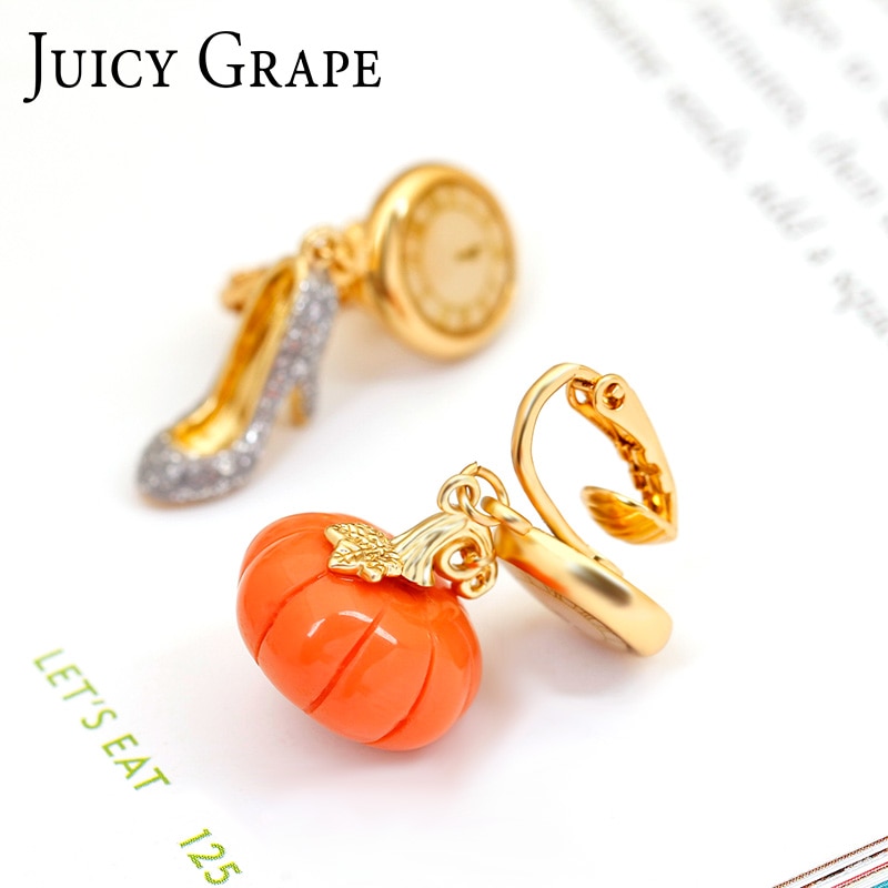 Clock Pumpkin High-heeled Shoes Enamel Earrings Stud Clip Earrings