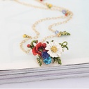 Hand-painted Enamel Glazed Red Flower White Daisy Gilded Long Necklace