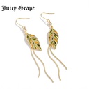 Juicy Grape Enamel Glazed Long Tassel Leaves Hollow Eardrop Hook Earrings