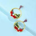 Coral Fish Circle Underwater World Pendant Gold Plated Stud Earrings