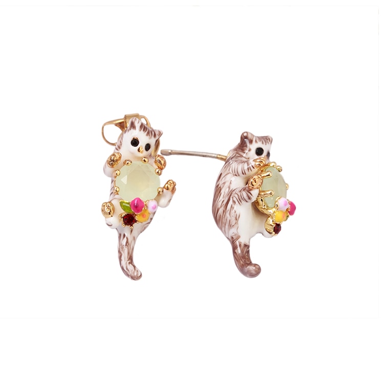 Cat Kitten Gem Enamel Earrings Jewelry Stud Earrings