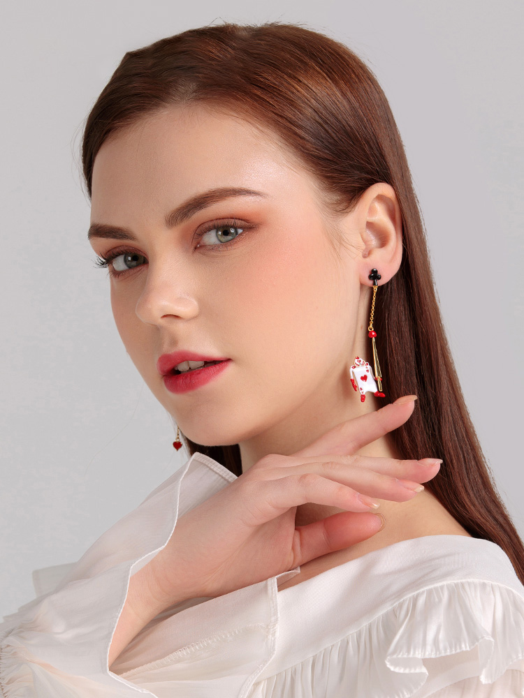 Personality Poker Asymmetry Long Pendant Stud Earrings