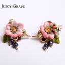 Pink Flower Bee Beads Asymmetry Enamel Earrings Jewelry Stud Earrings