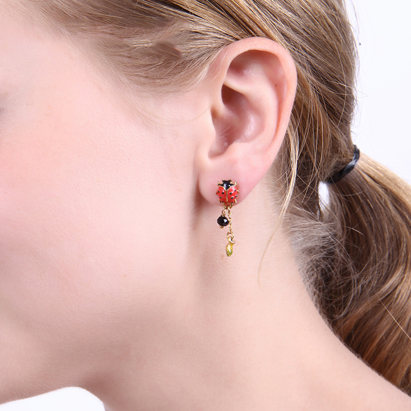 Ladybug Tassel Enamel Stud Earrings