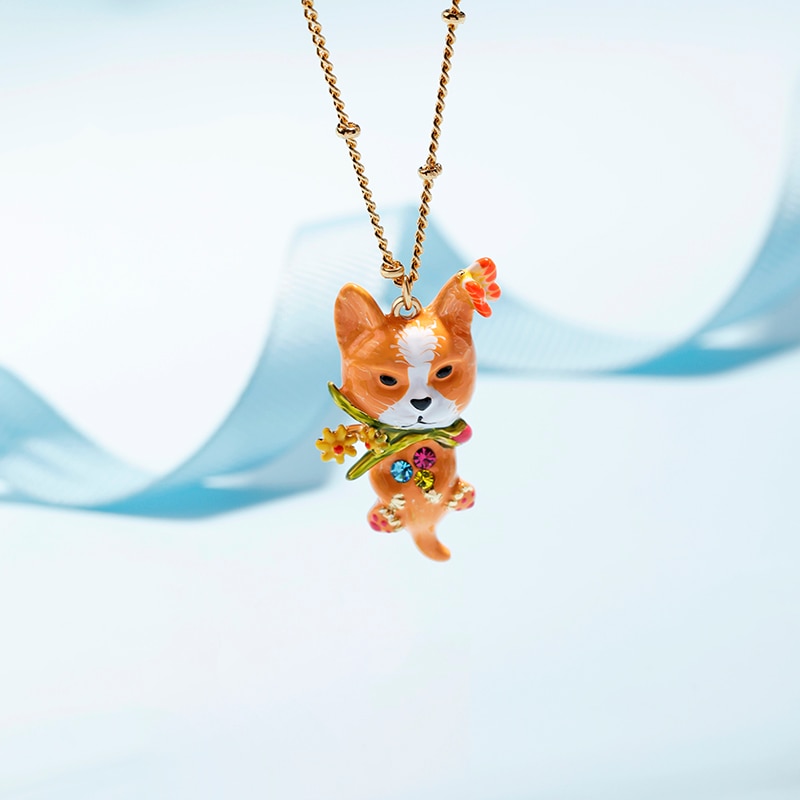 Cute Fox Pendant Hand Painted Enamel Glazed Necklace