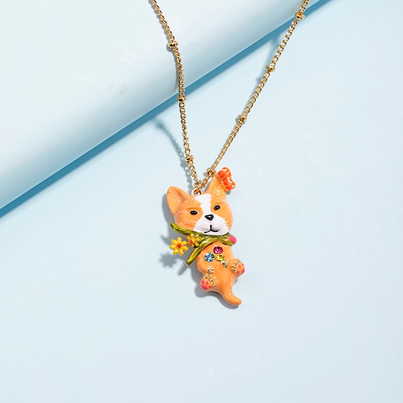 Cute Fox Pendant Hand Painted Enamel Glazed Necklace