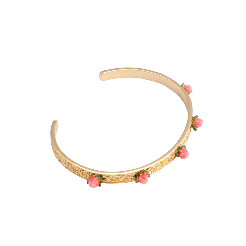 Pink Flower Gold Plated Jewelry Enamel Bracelet