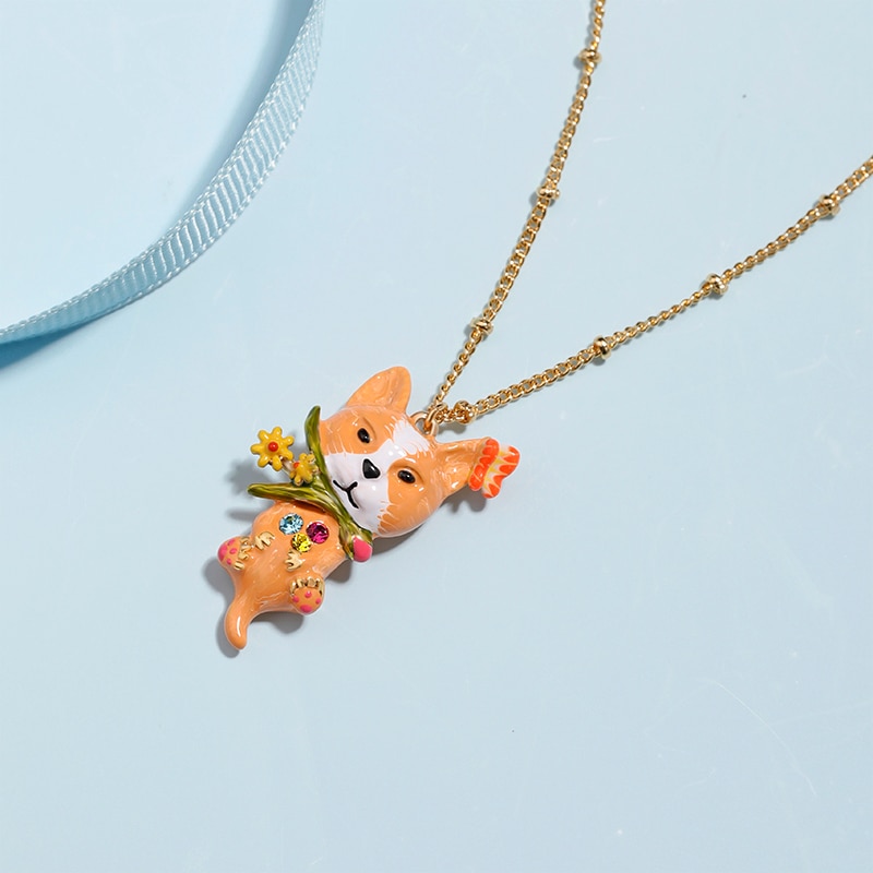 Cute Fox Pendant Hand Painted Enamel Glazed Necklace