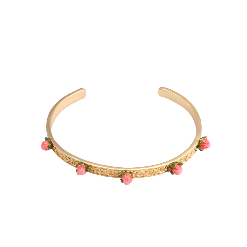 Pink Flower Gold Plated Jewelry Enamel Bracelet