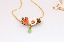 Plating Gold Fund Enamel Glaze Cotton Rose Flower Crystal Drip Necklace Clavicle Chain