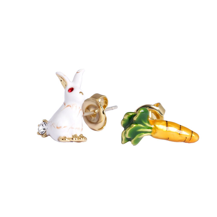 Rabbit Carrot Chinese Cabbage Enamel Earrings Jewelry Stud Earrings