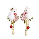 Rabbit Flower Tassel Enamel Earrings Jewelry Stud Clip Earrings