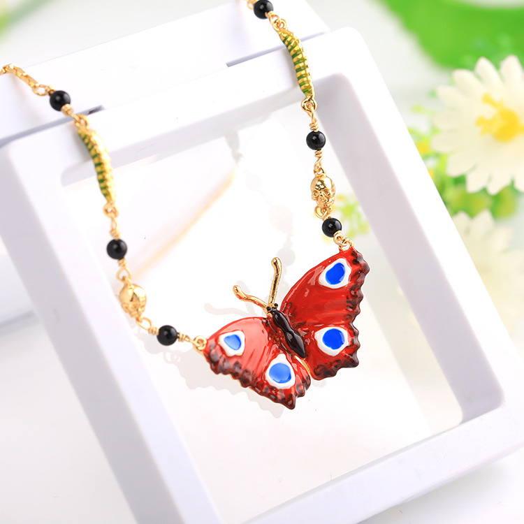 Red Butterfly Necklace Jewelry Electroplating Copper Plating Enamel Glaze Necklace Choker