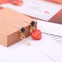 Red Heart Key Enamel Earrings Jewelry Stud Clip Earrings