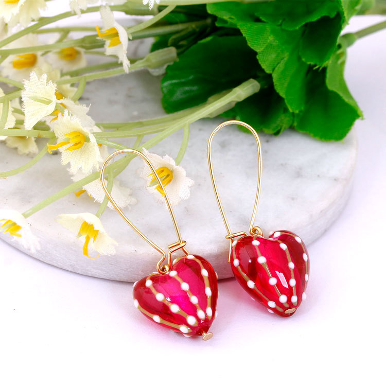 Red Peach Heart Enamel Earrings Jewelry Earrings Eardrop