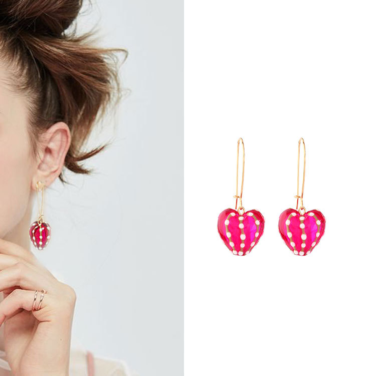 Red Peach Heart Enamel Earrings Jewelry Earrings Eardrop