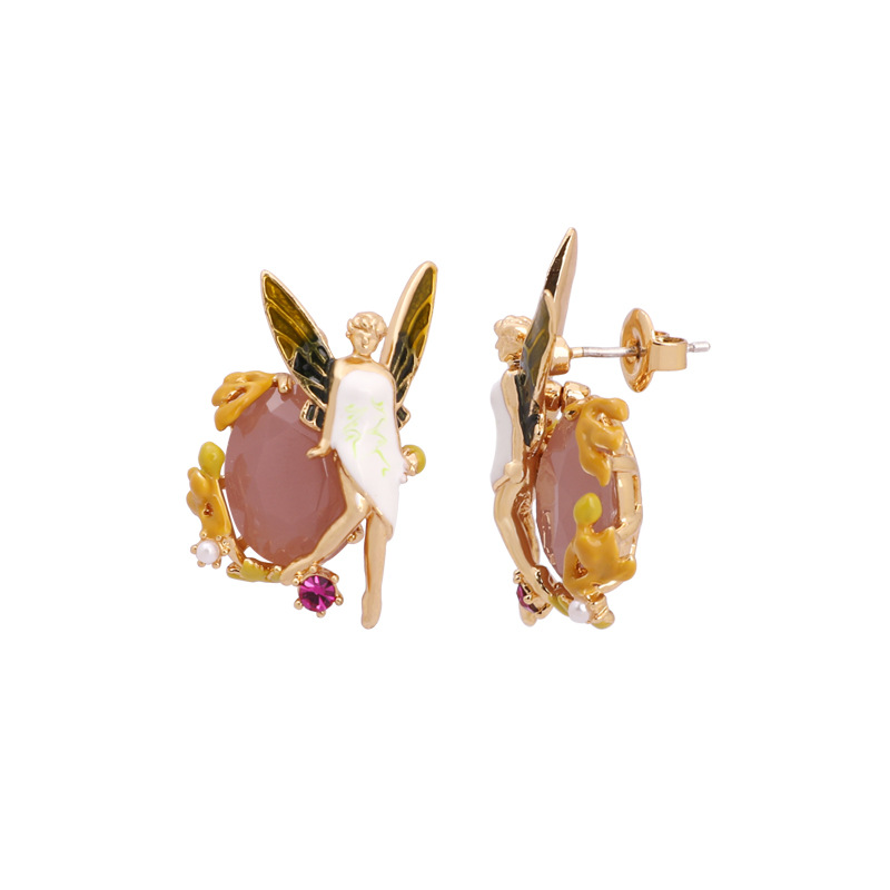 Fairy Pink Gem Enamel Stud Earrings