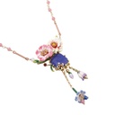 Flower And Blue Stone Tassel Pendant Enamel Necklace