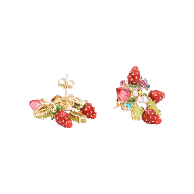 Strawberry Gem Enamel Earrings Jewelry Stud Earrings