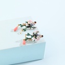 Bird On A Cherry Blossom Branch Tassel Enamel Stud Earrings