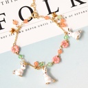 Three Rabbit Pendant Flower Alice Series Enamel Bracelet