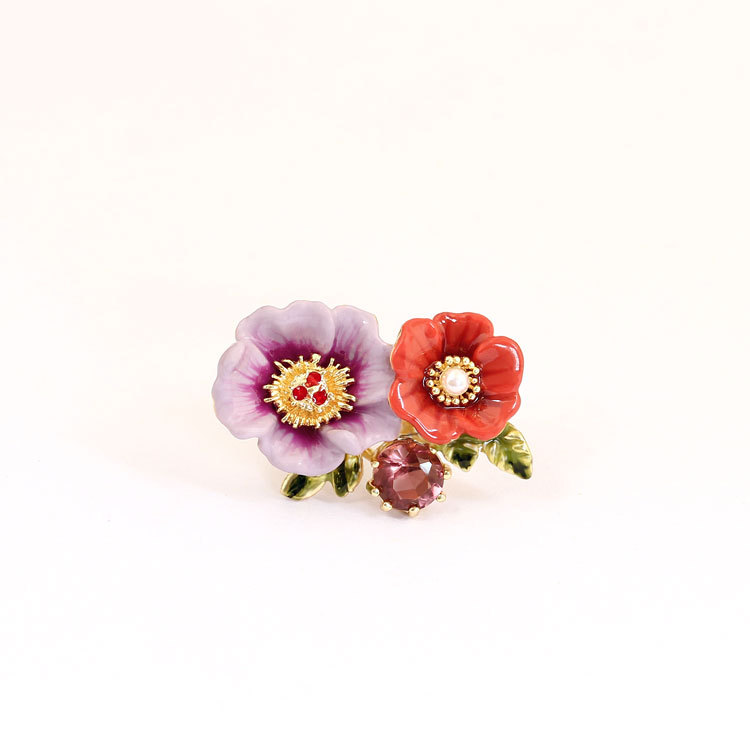 Winter Garden Series Violet Chinese Herbaceous Two-tone Flower Brooches