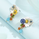 Daisy Flower Asymmetrical Enamel Earring