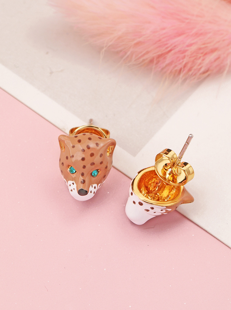 Leopard Panther Head Enamel Stud Earrings