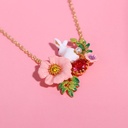 Cute Rabbit Bunny And Flower Crystal Enamel Necklace