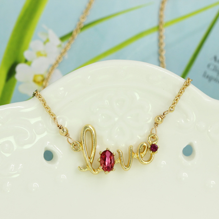 Love Flower And Crystal Enamel Necklace