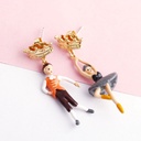 Ballet Girl and Boy Asymmetry Enamel Earrings Jewelry Stud Clip Earrings