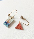 Fireworks on Sea Asymmetrical Painting Geometry Earrings