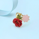 Rose Flower And Stone Enamel Adjustable Ring